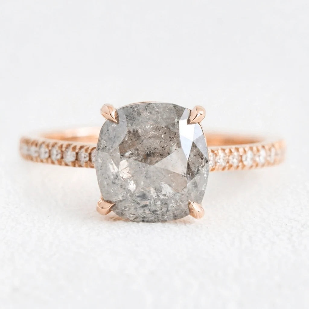 Astrid’s Stardust | 2CT Cushion Salt & Pepper Diamond Pavé Engagement Ring
