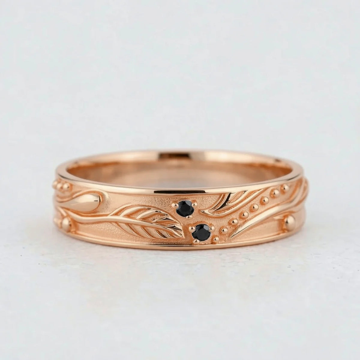 Olive Shade | Men’s Wedding Band with Black Sapphire