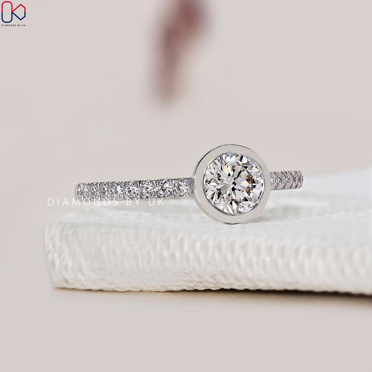 Bezel Round Diamond Ring In White Gold