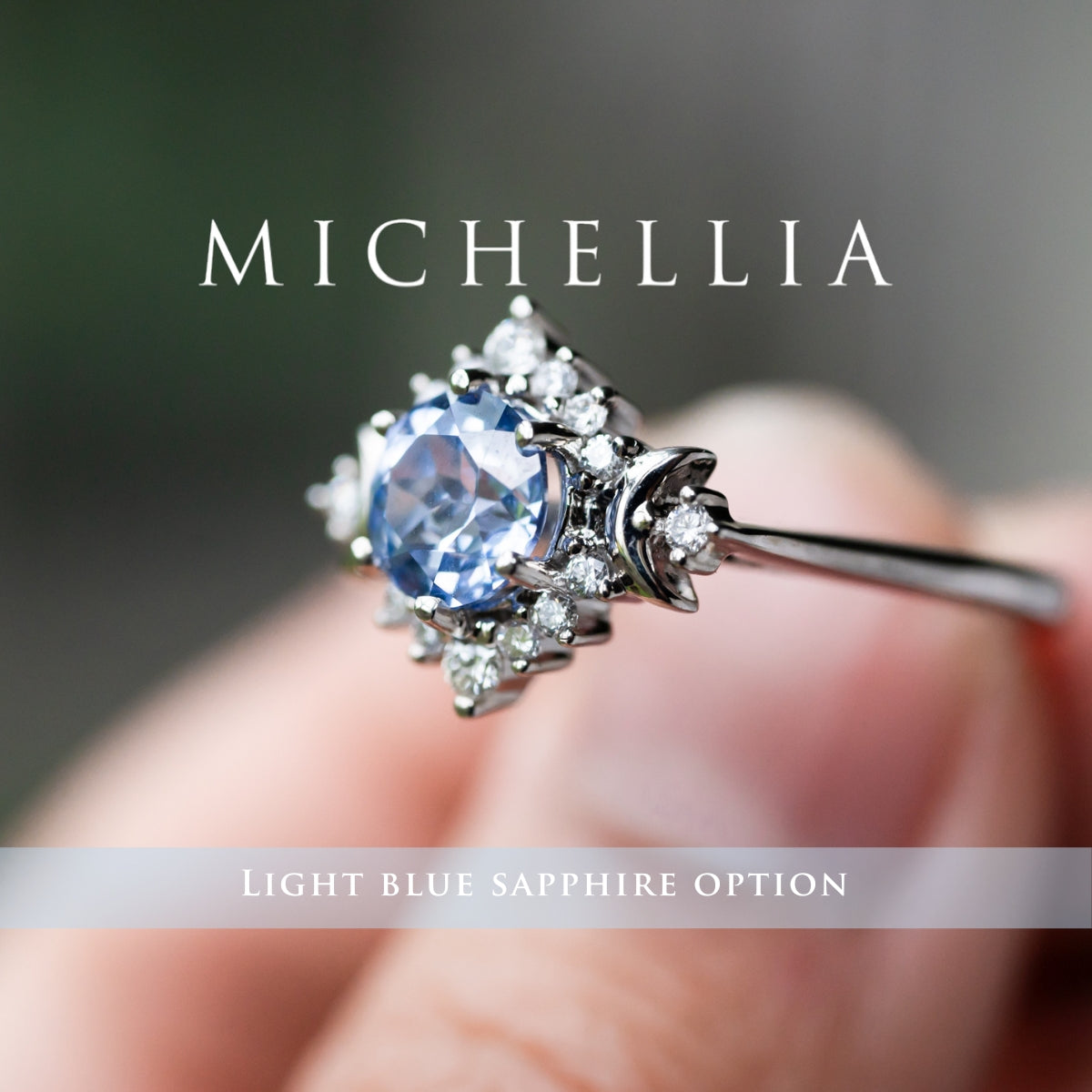 [Selene] Moon Goddess Engagement Ring in Blue Sapphire