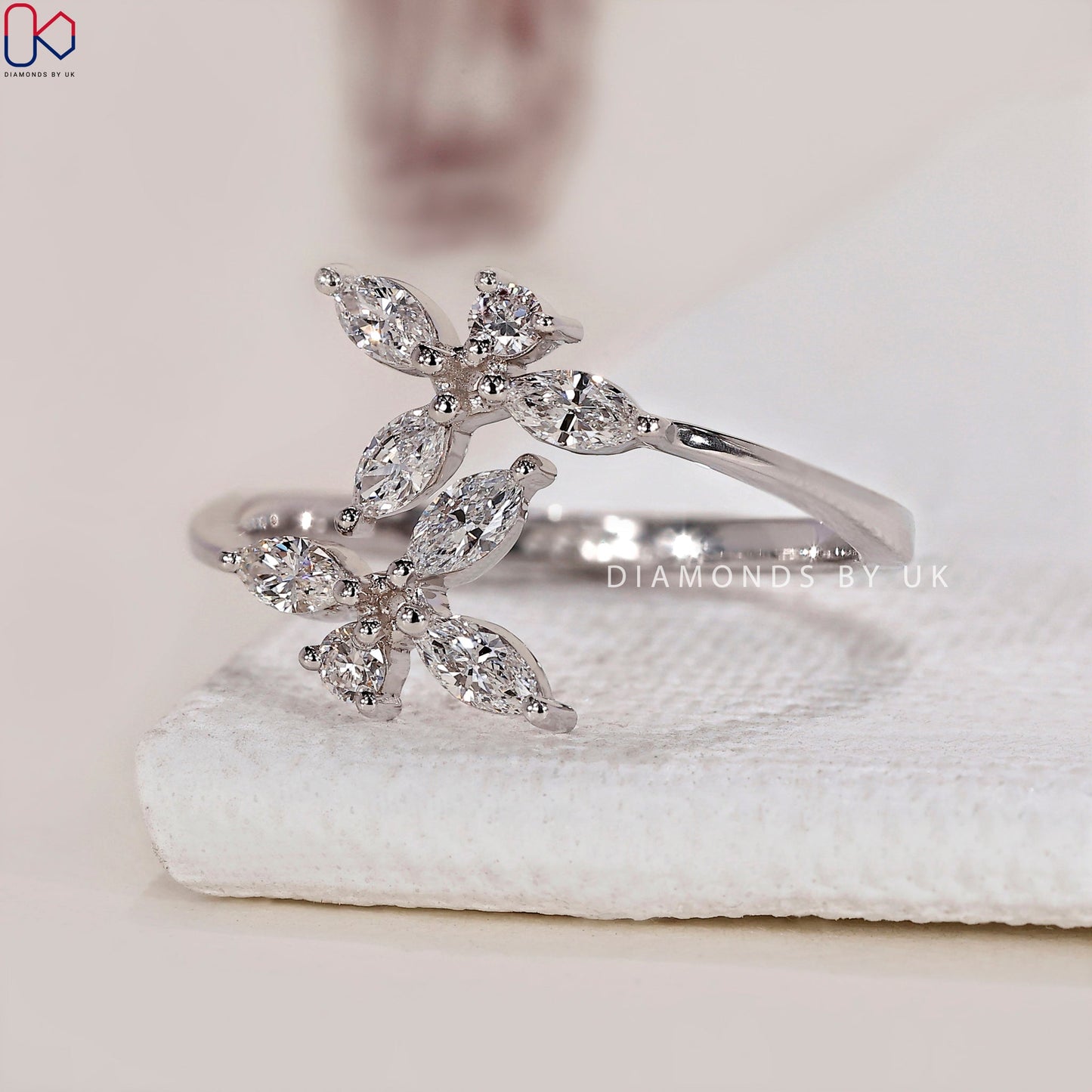 Marquise and Round Diamond Flower Engagement Ring