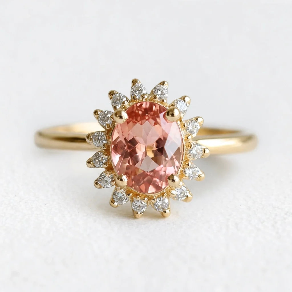 Aurora’s Blush | Oval Pink Tourmaline Halo Ring