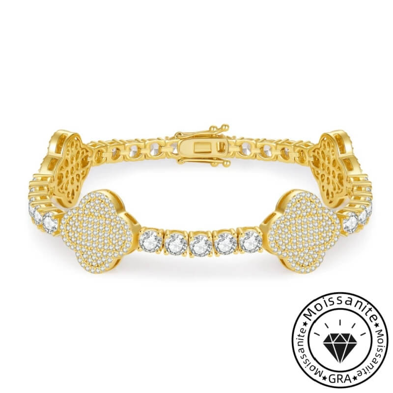 Tassel-trimmed round cut moissanite bracelet, rhodium plated, 925 sterling silver