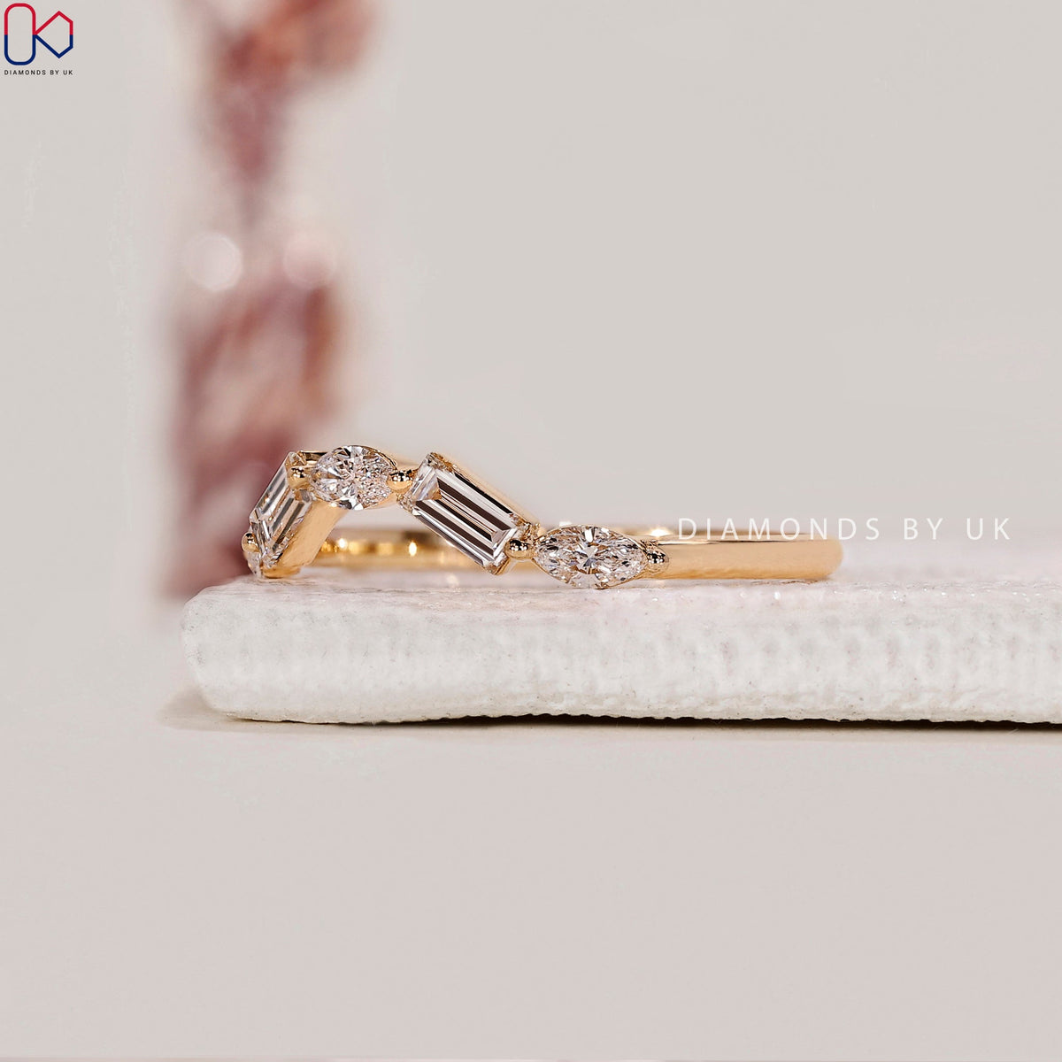 Marquise And Baguette Shared Prong Wedding Band