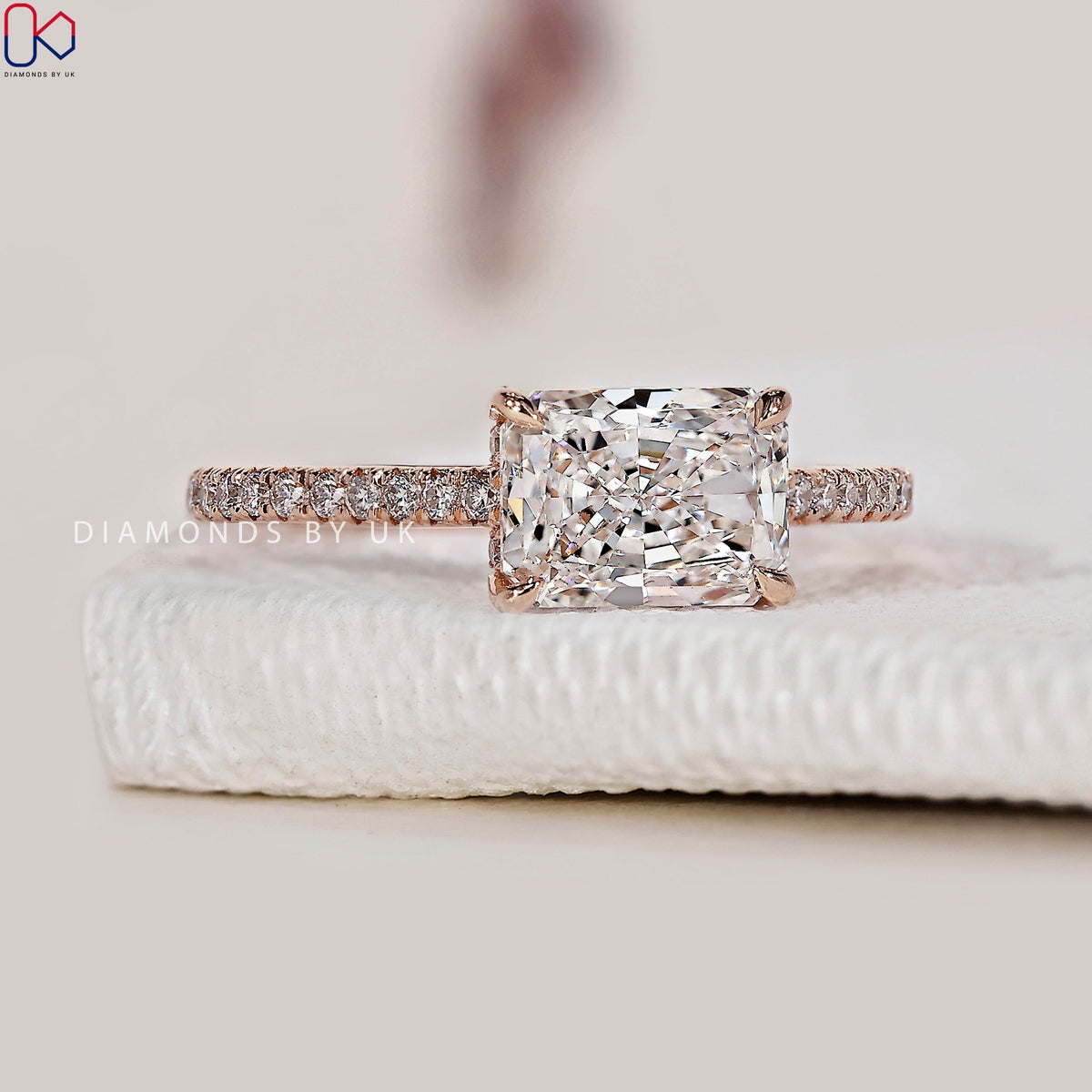 Radiant Cut Hidden Halo Engagement Ring