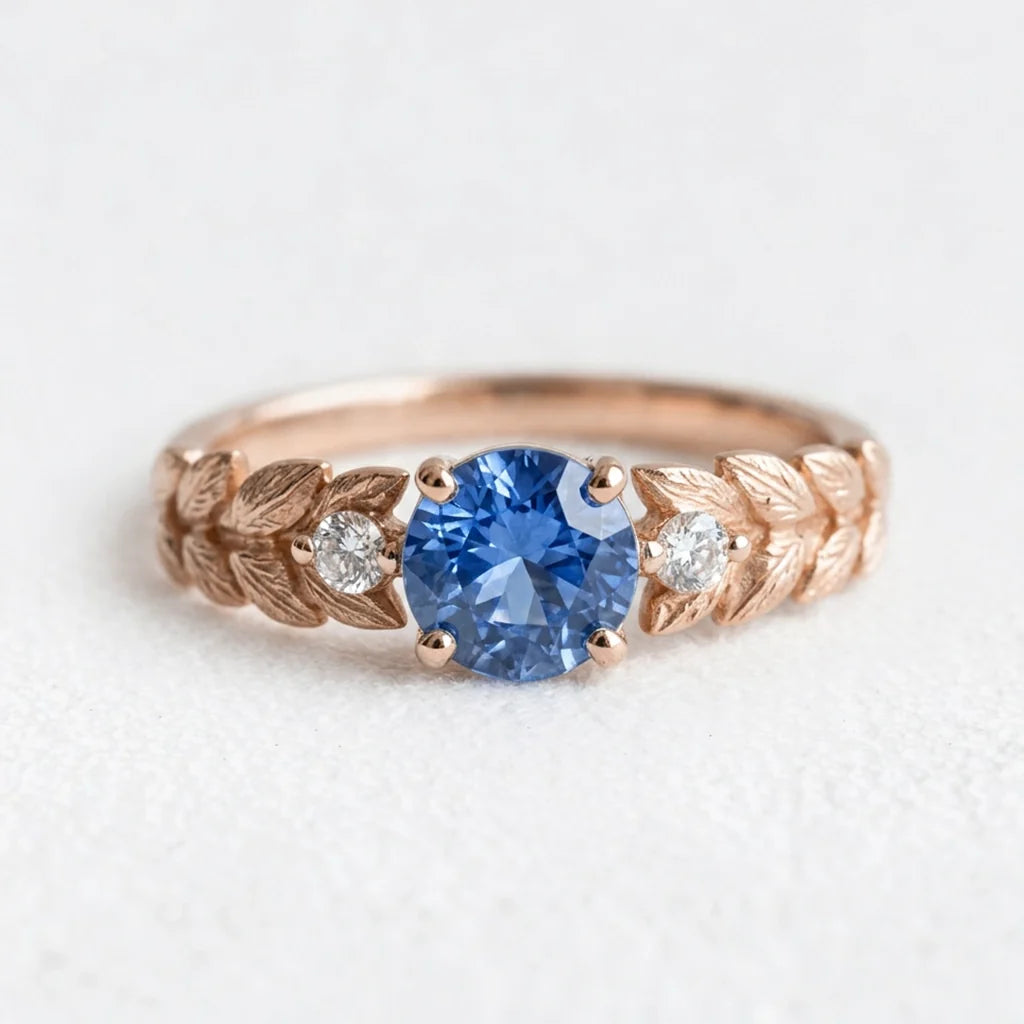 Iris’s Twilight | Round Blue Sapphire Solitaire Engagement Ring