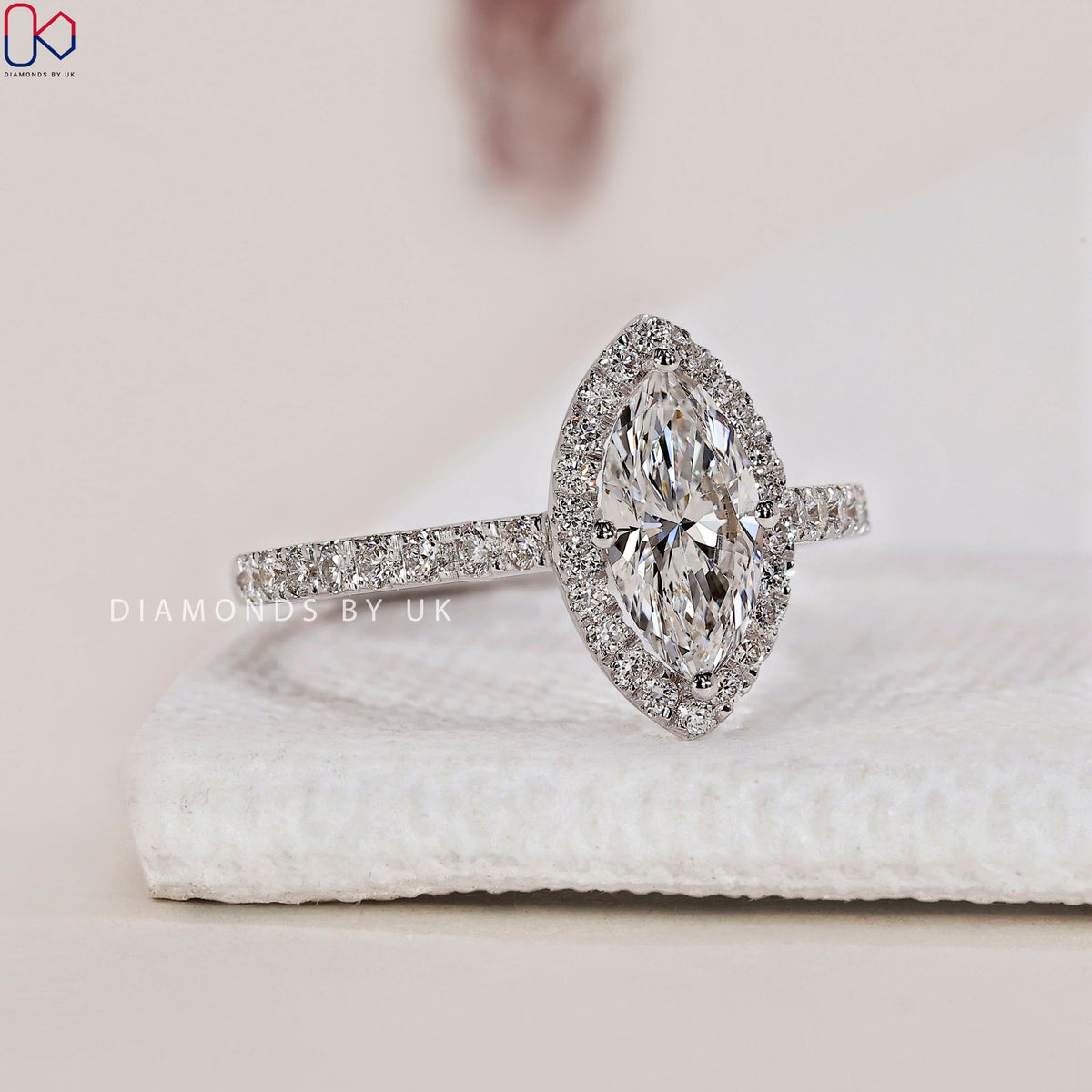 Marquise Diamond Engagement Ring With Pave Band