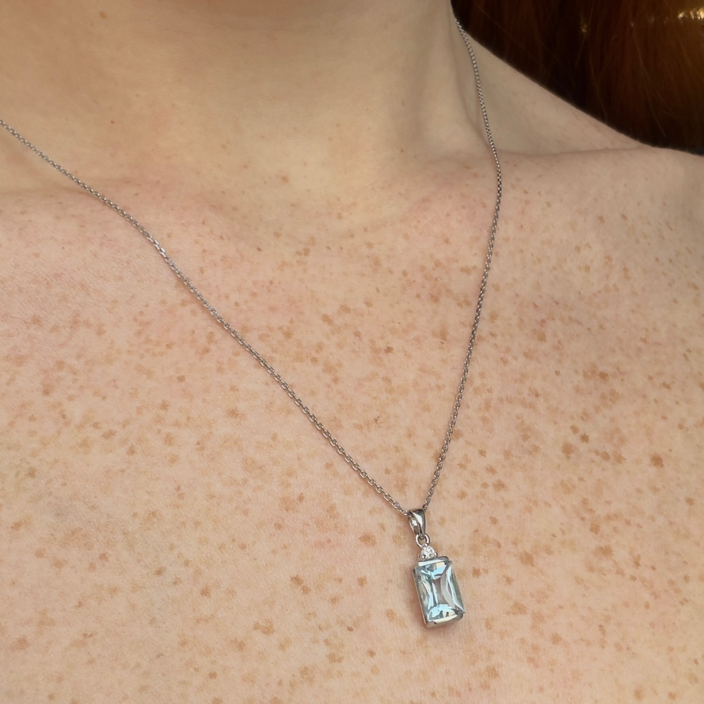 Half Bezel Aquamarine Pendant Necklace | Sterling Silver