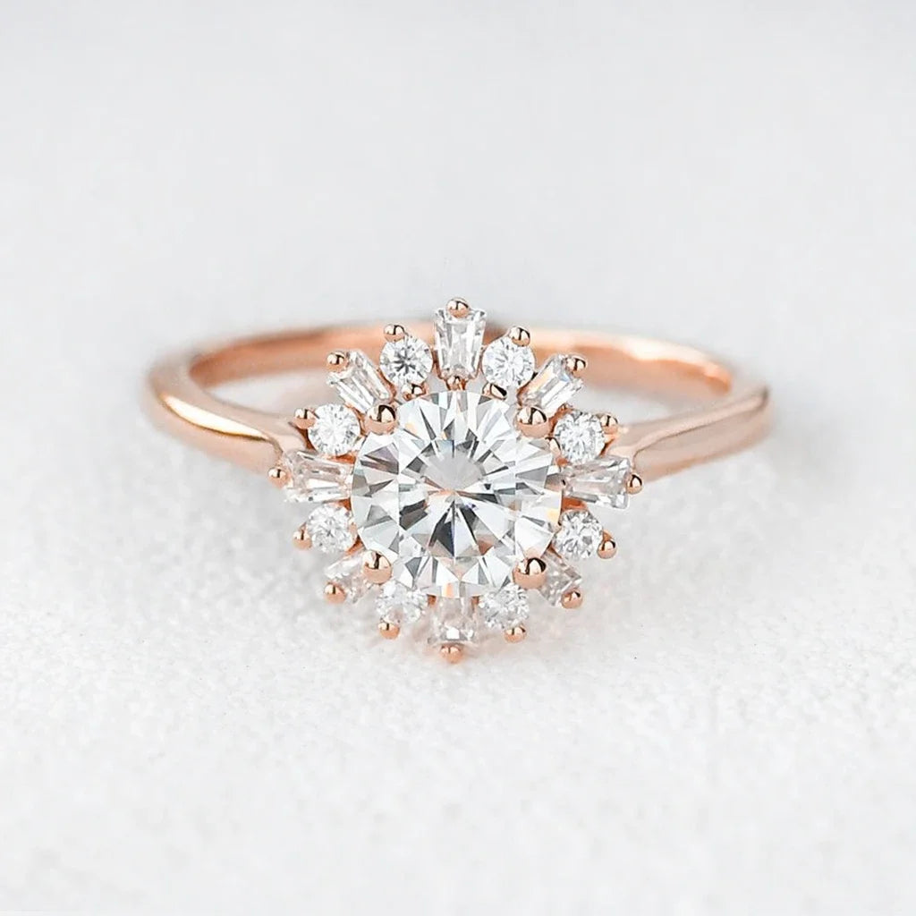 Aurora’s Sunburst | 1CT Round Diamond Halo Engagement Ring