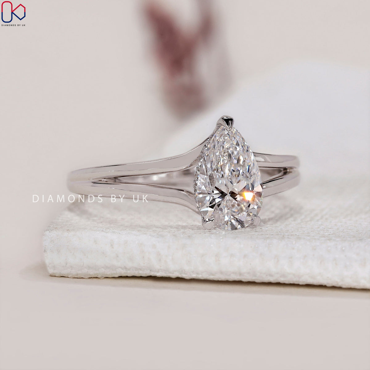 Pear Shape Diamond Ring - Split Shank