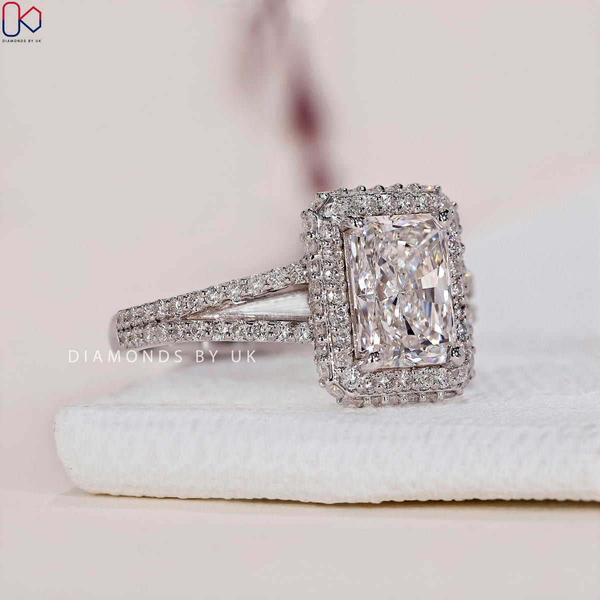 Radiant Cut Diamond Ring – Split Shank Pave Design