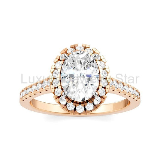 Oval Shape Semi-Mount Halo Diamond Engagement Ring - image 2
