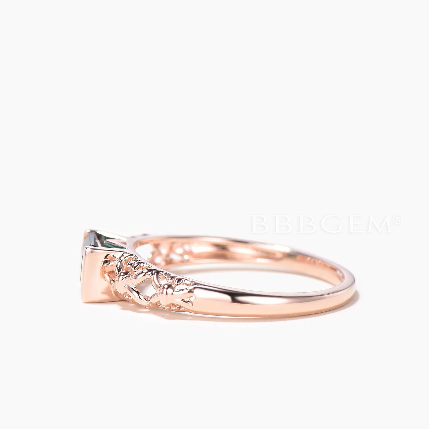 1CT Emerald Cut Emerald Solitaire Engagement Ring Rose Gold Vine Ring