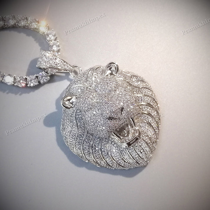 Hip Hop 925 Silver Moissanite Lion Pendant
