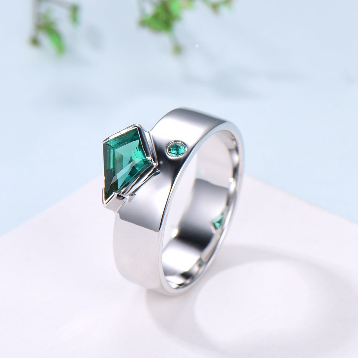 One Of a Kind Emerald Wedding Band For Men Unique Kite Cut Emerald Men's Wedding Ring 6mm Stacking Anniversary Matching Band Christmas Gift