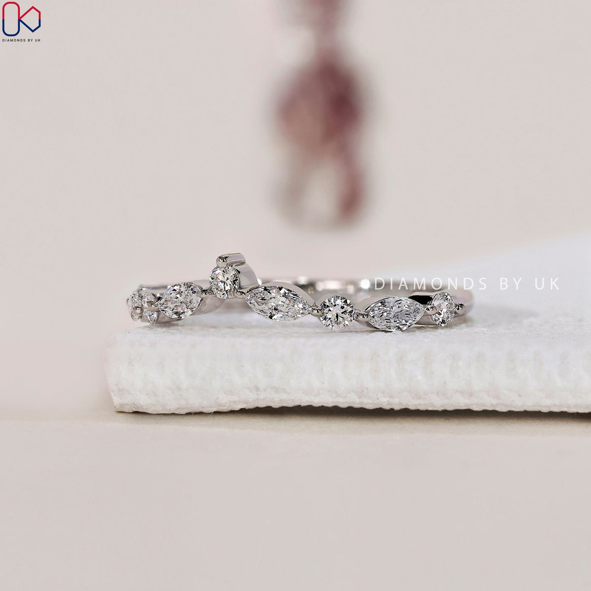 Curved Diamond Wedding Band - White Gold