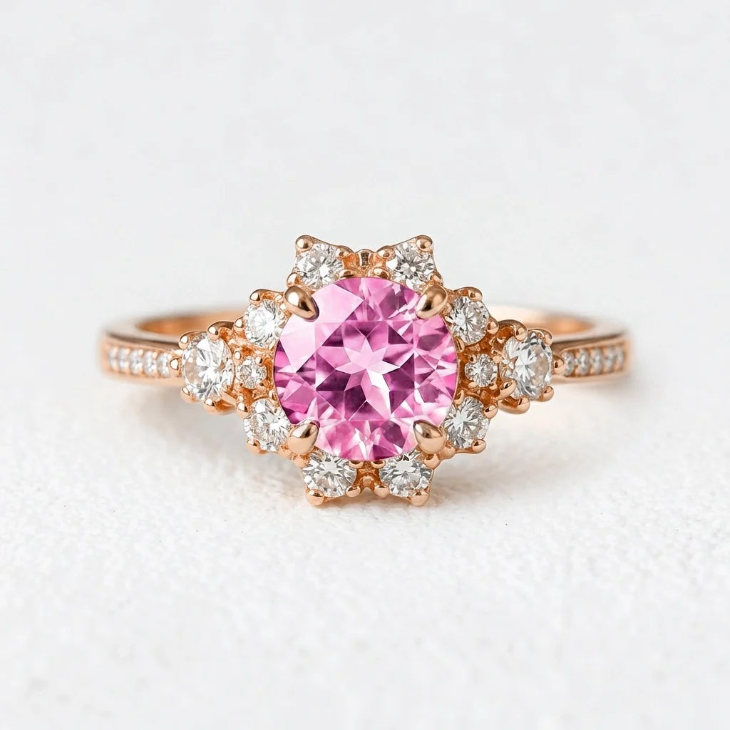 Marina’s Embrace | Round Pink Sapphire Engagement Ring