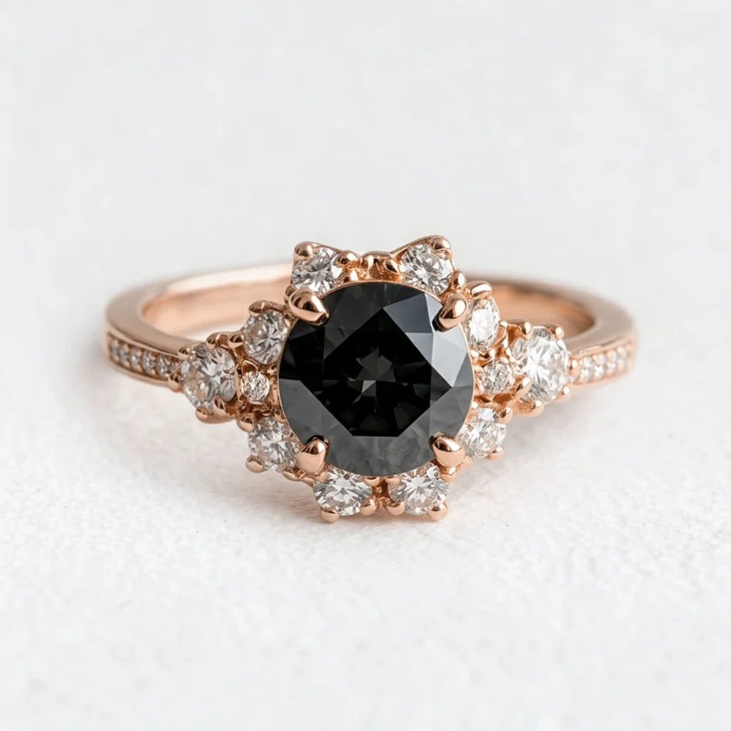 Marina’s Nocturne | Round Black Diamond Halo Engagement Ring