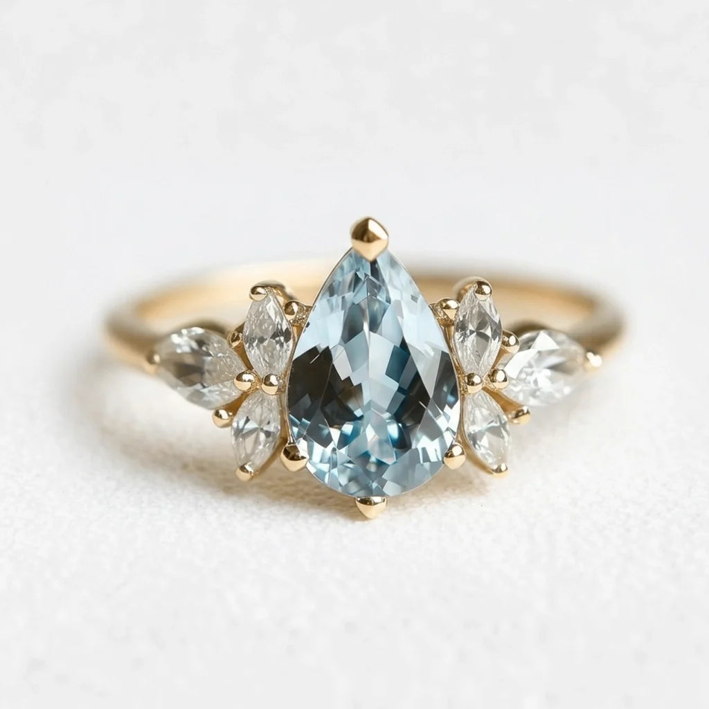Nerida’s Tear | Pear Cut Aquamarine Classic Engagement Ring
