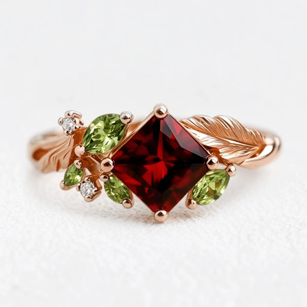 Aurelia’s Vine | Square Garnet Engagement Ring