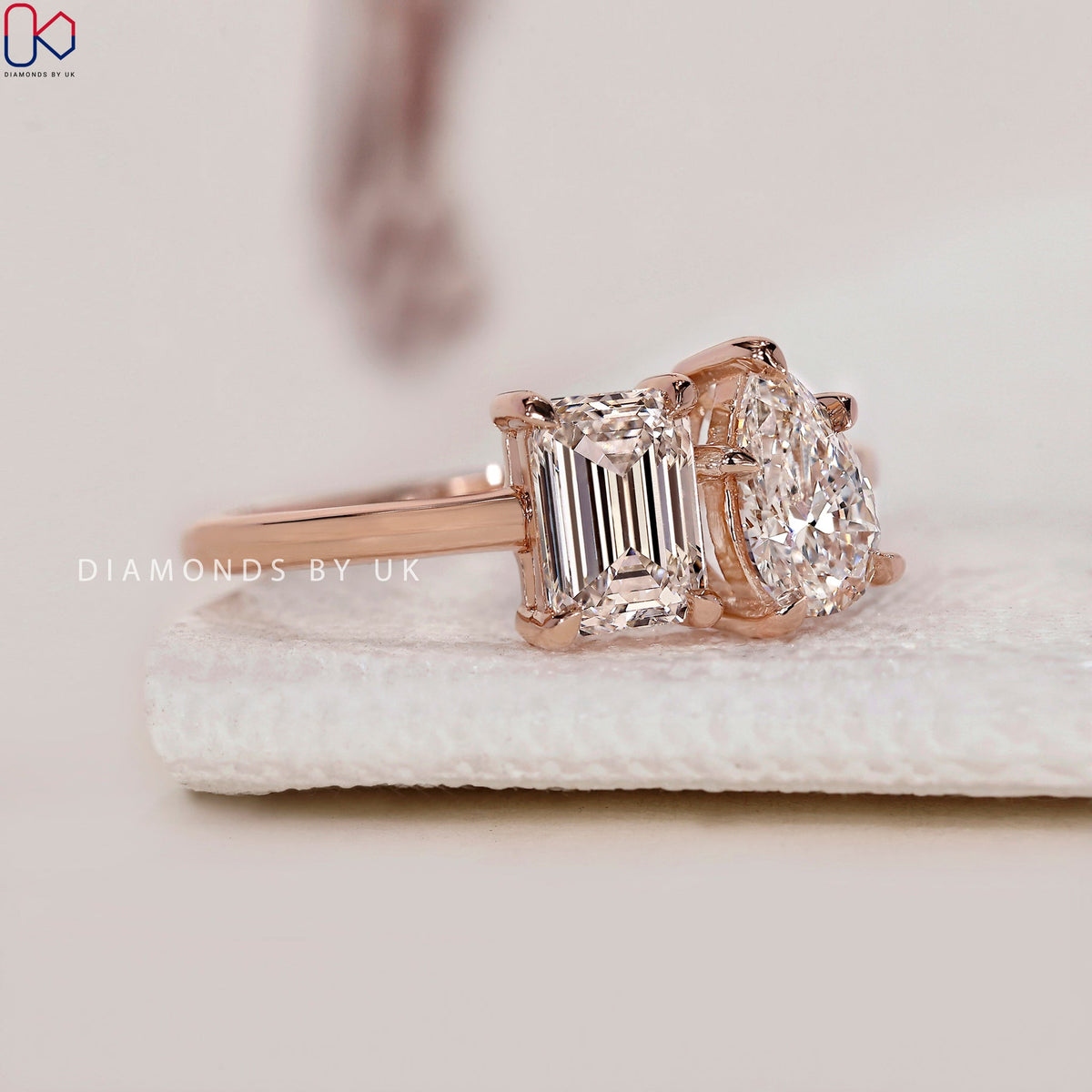 Toi et Moi Ring - Emerald and Pear Diamond