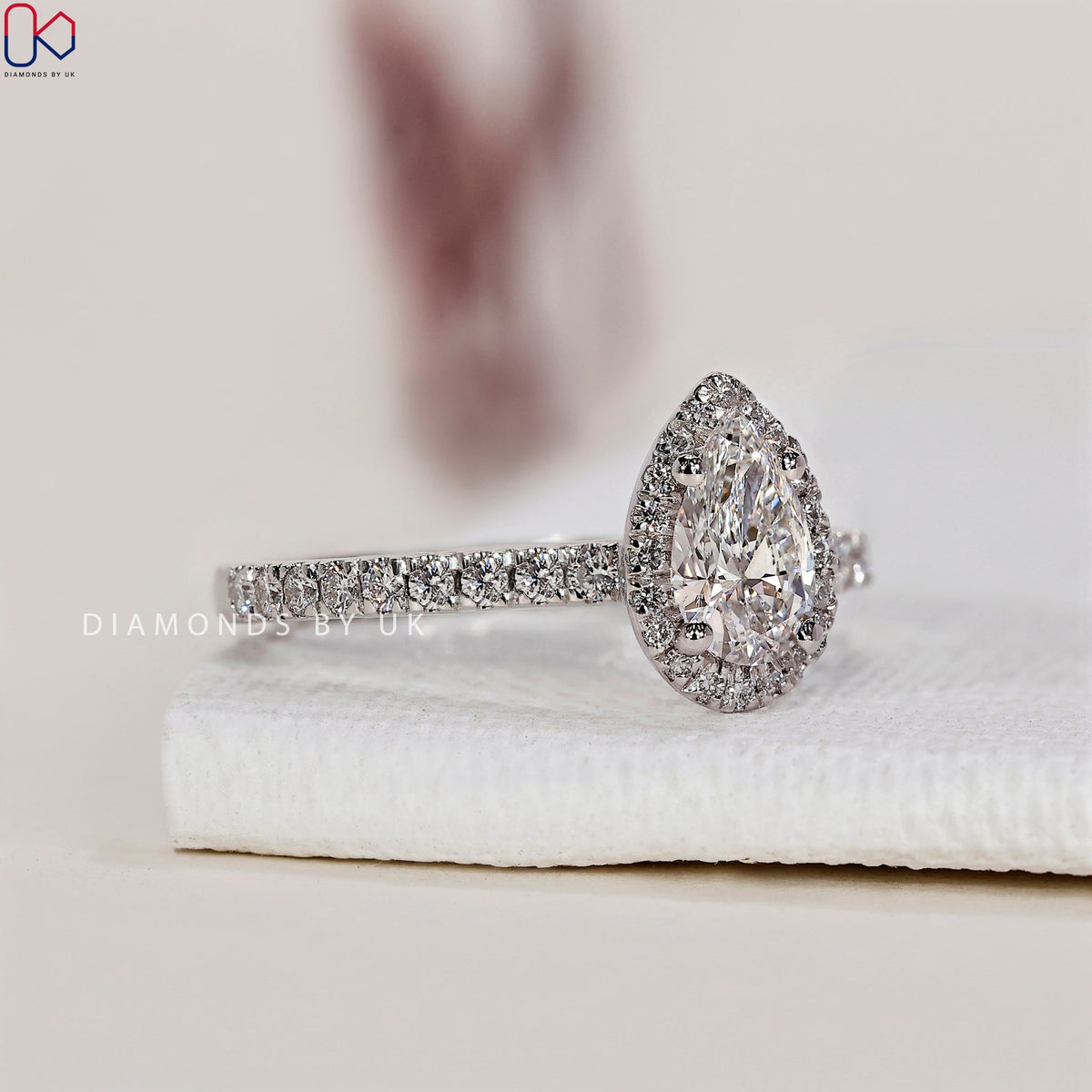 Pear Halo Engagement Ring - Pave Style