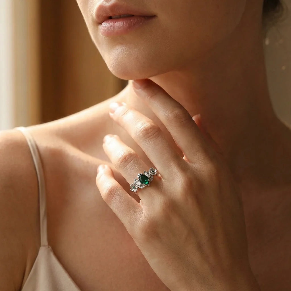 Flora’s Bloom | Natural Emerald Floral Bridal Set 2pcs