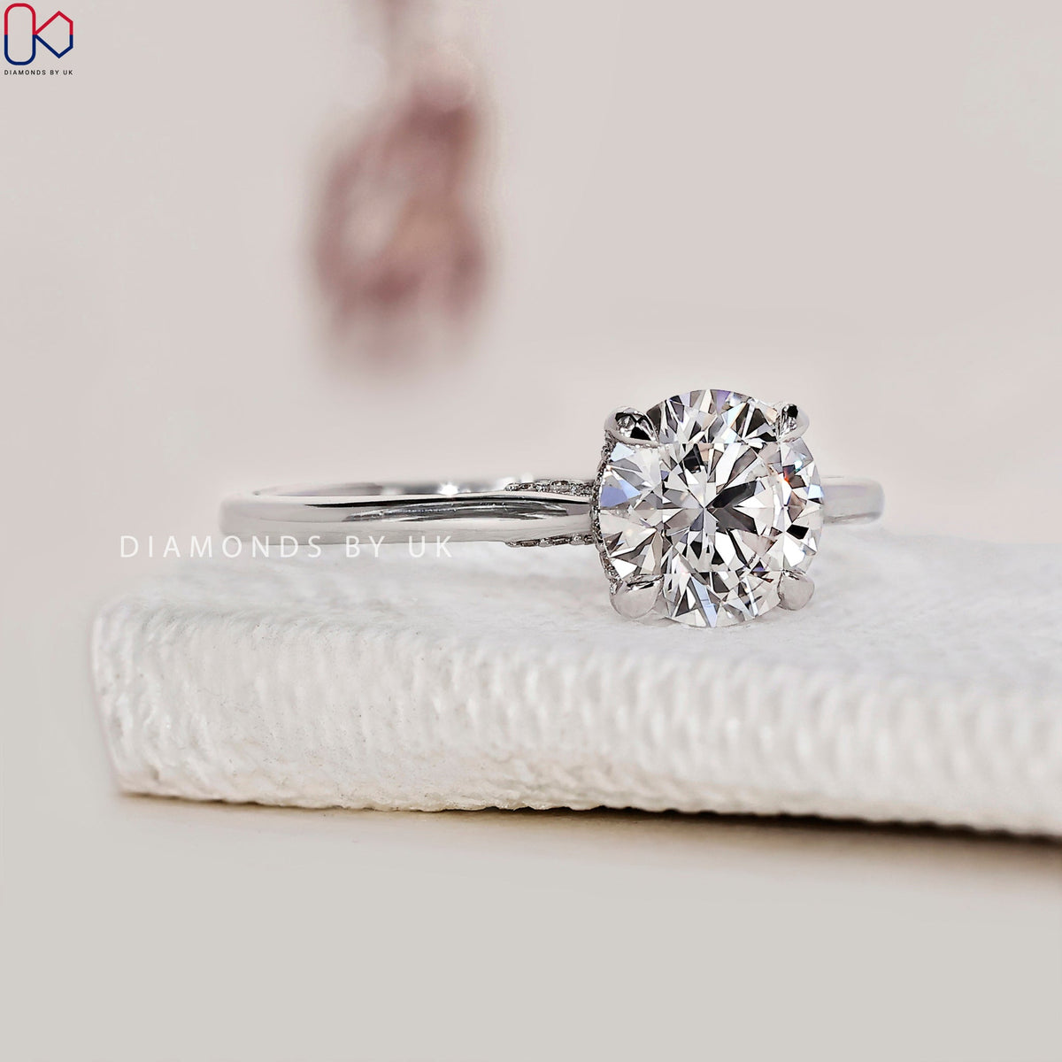 Round Diamond Hidden Halo Engagement Ring