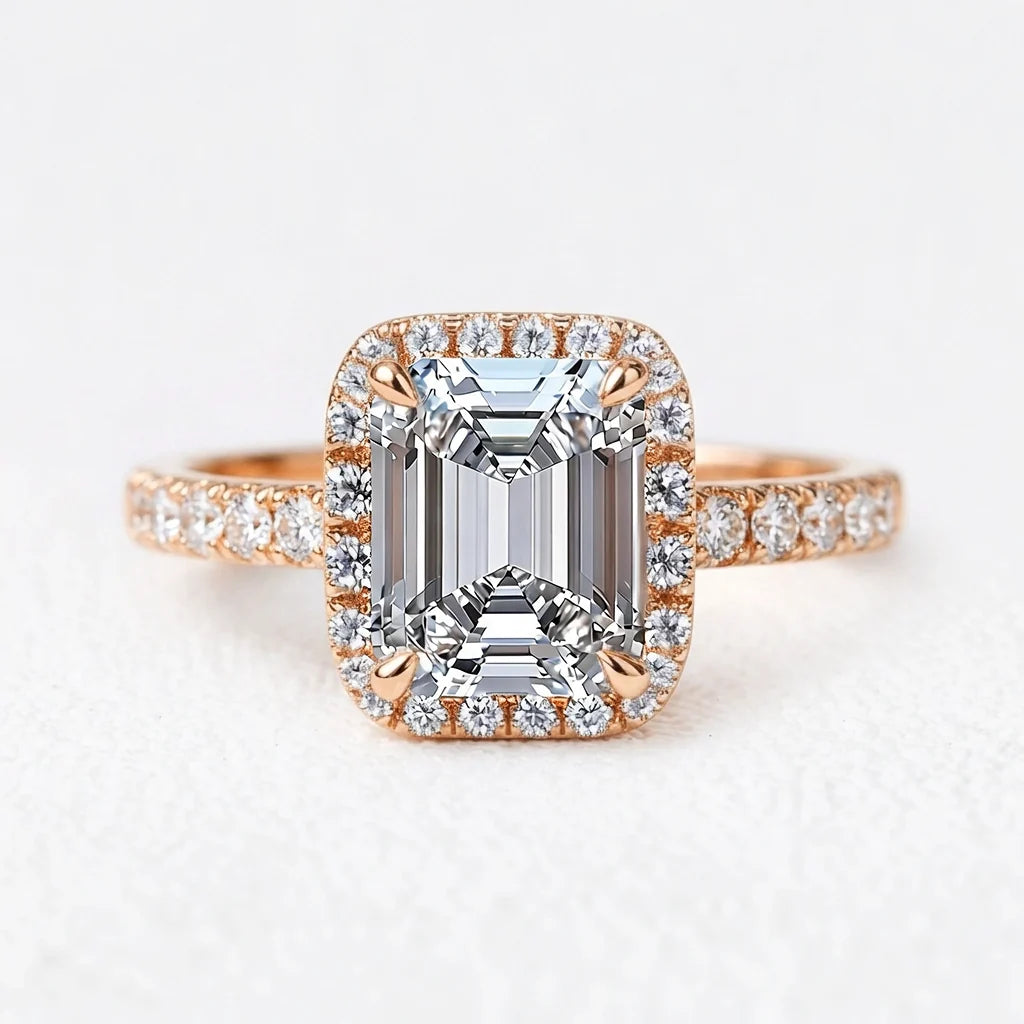 Lyra's Lumen | 2CT Emerald Cut Diamond Halo Engagement Ring