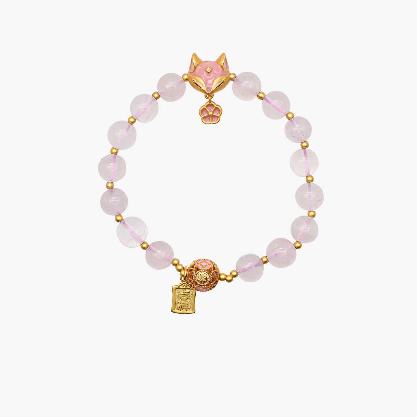 Blossoming Rose Quartz Accumulating Gold Crystal Bracelet