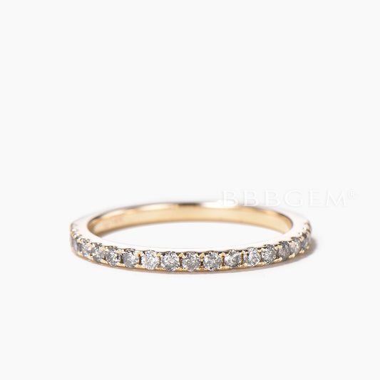 Round Cut Natural Salt and Pepper Diamond Half Eternity Ring Stacking Band