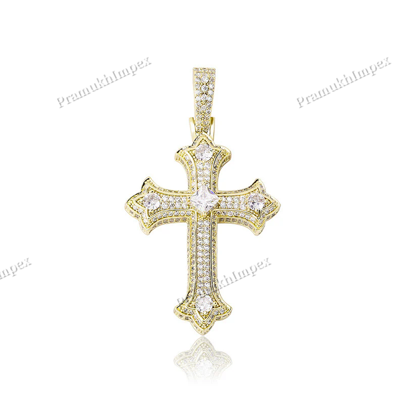 Hip Hop Fully Iced Out Holy Cross Moissanite 925 Silver Necklace