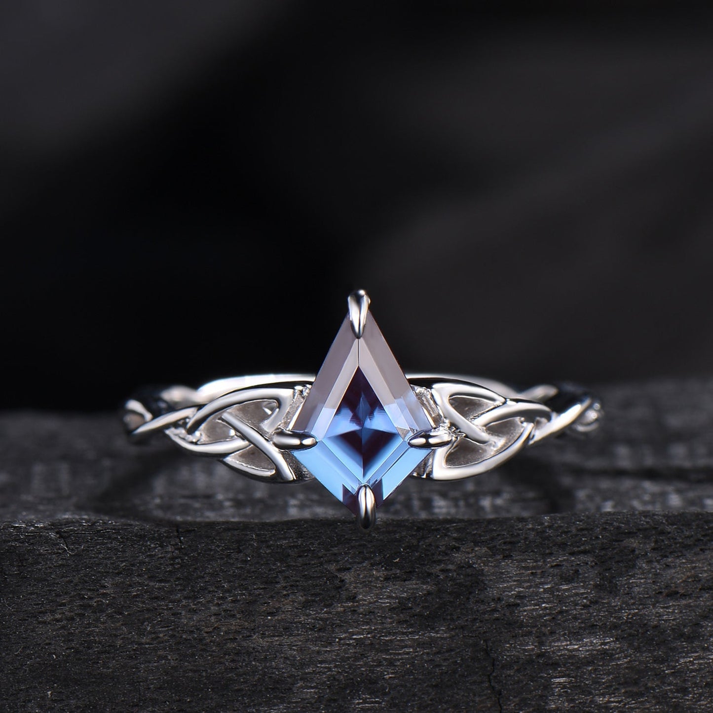 Solitaire Kite Cut Alexandrite Ring Celtic Love Knot Norse Viking Alexandrite Engagement Ring