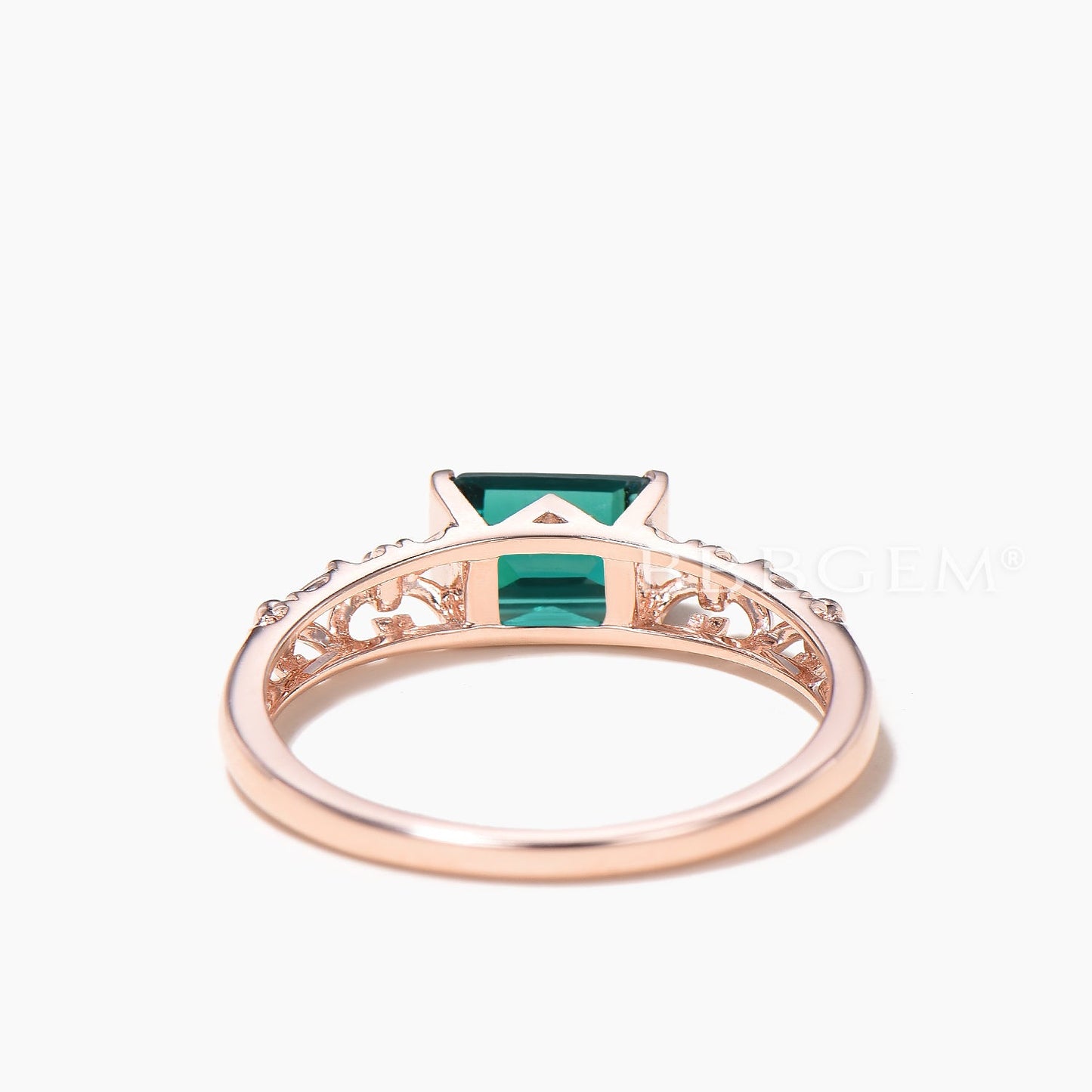 1CT Emerald Cut Emerald Solitaire Engagement Ring Rose Gold Vine Ring