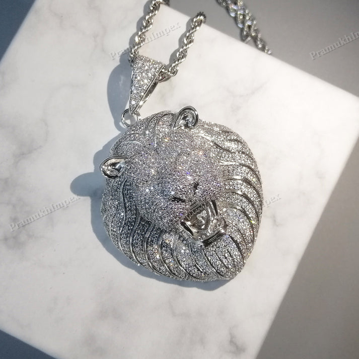 Hip Hop 925 Silver Moissanite Lion Pendant