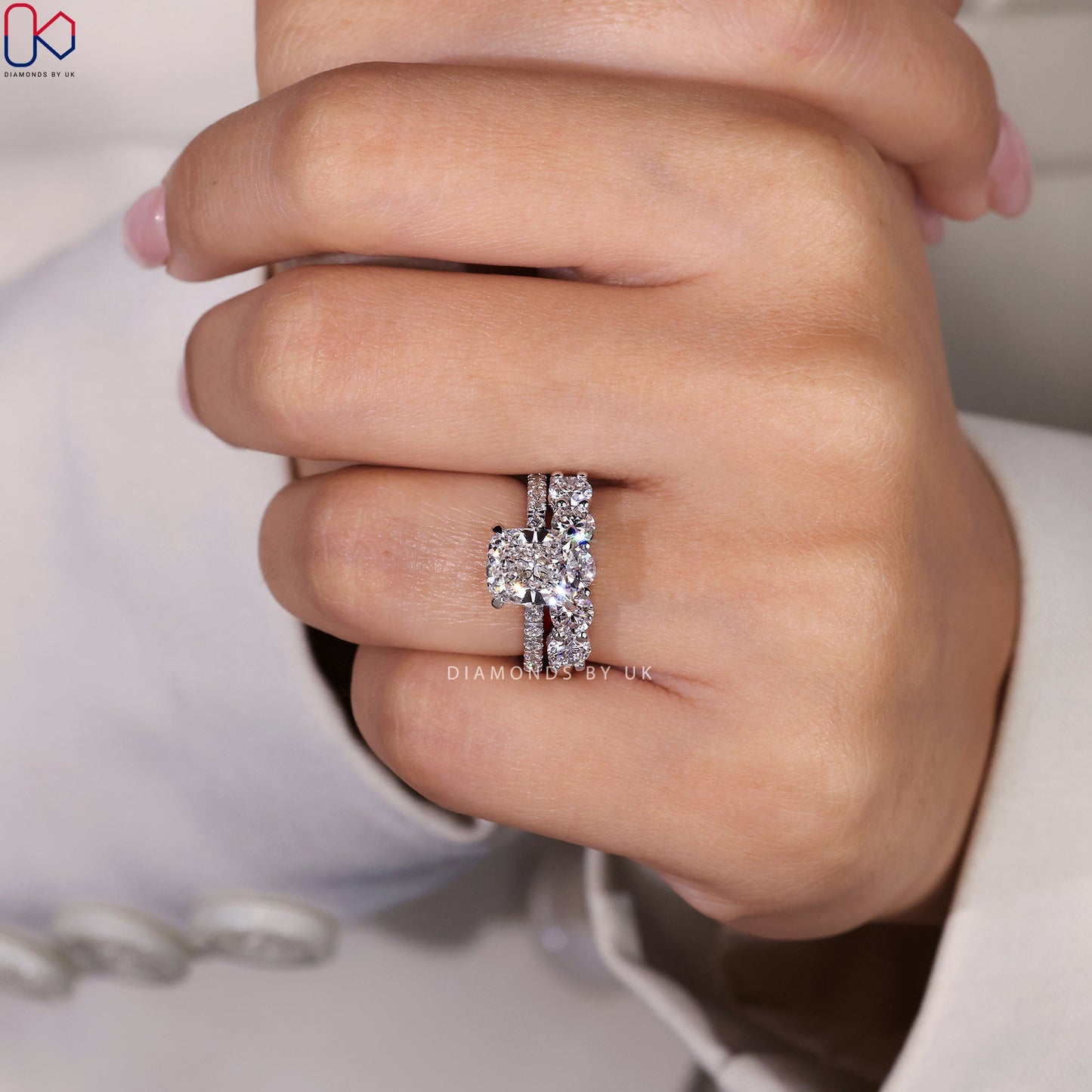 Cushion Cut Diamond Ring And Wedding Band