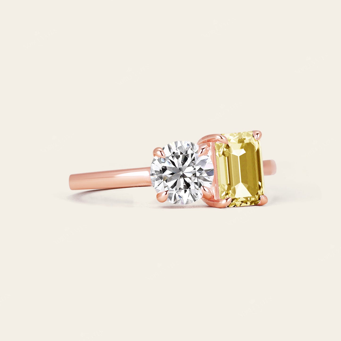 Art Deco IGI Yellow Lab-Grown Diamond Toi et Moi Two Stones Ring
