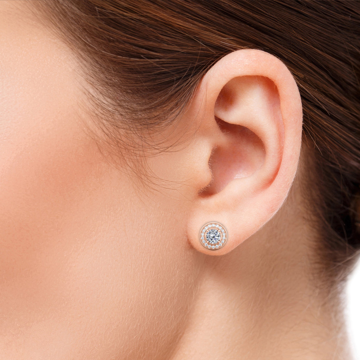 Milgrain Set Moissanite and Diamond Stud Earrings