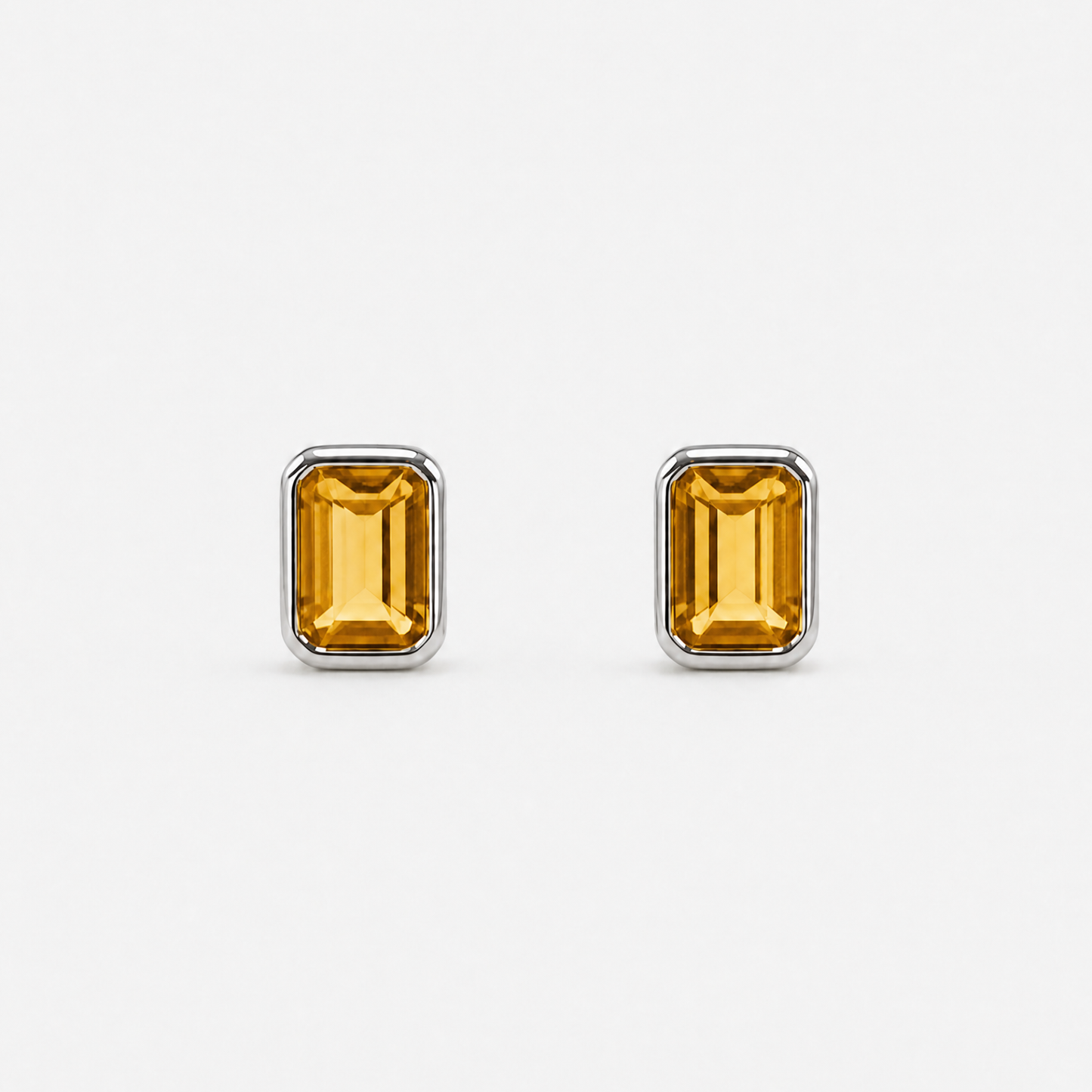 Emerald Cut Bezel Studs | Citrine | Sterling Silver