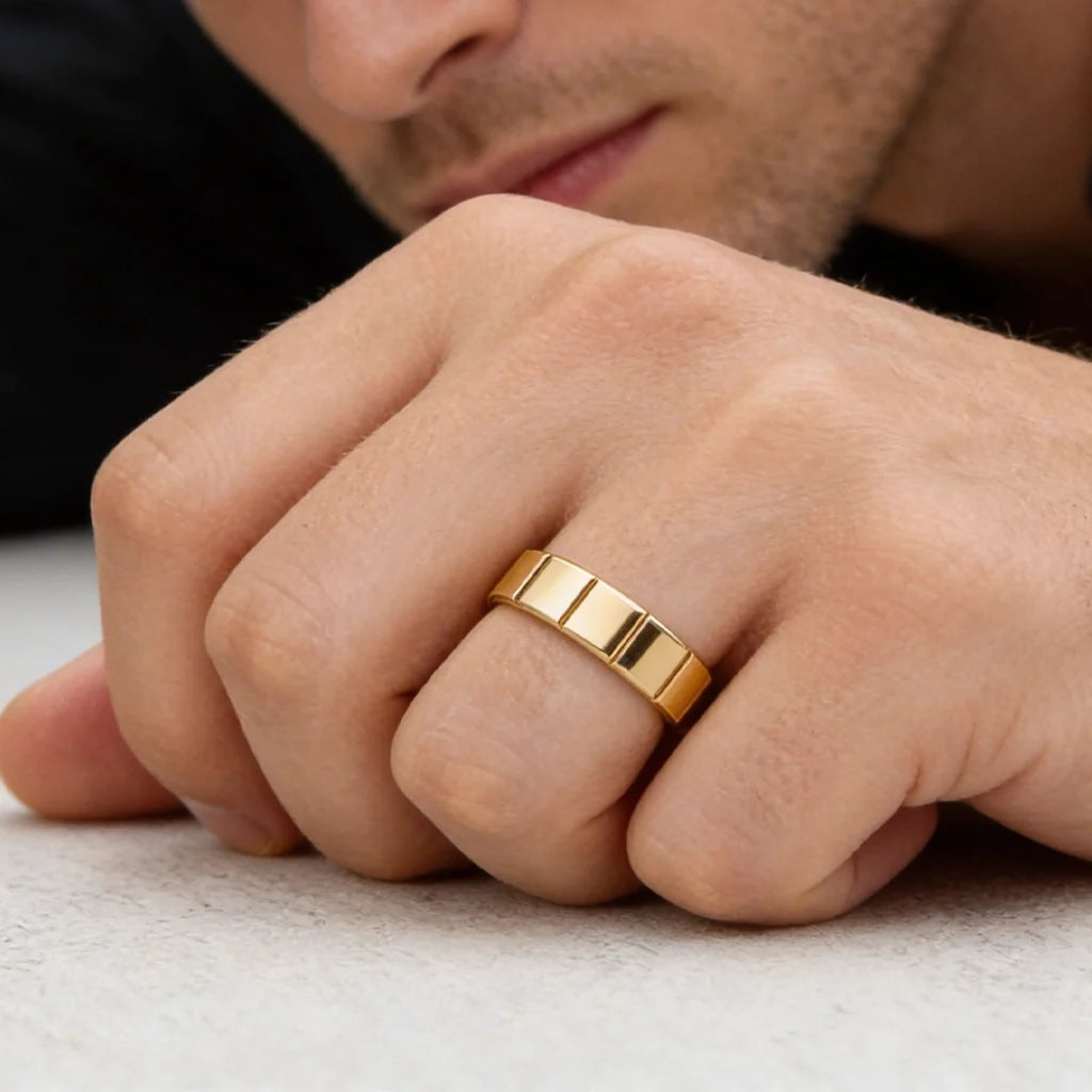 Orion's Keystone | Block-Textured Men's Wedding Band