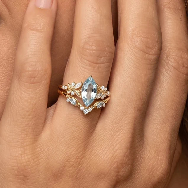 Marina’s Tide | Marquise Aquamarine Bridal Set 2pcs