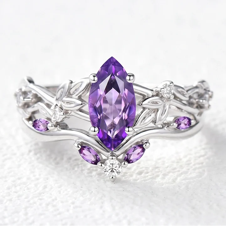 Violet’s Twig | Vintage Marquise Amethyst & Diamond Bridal Set 2pcs