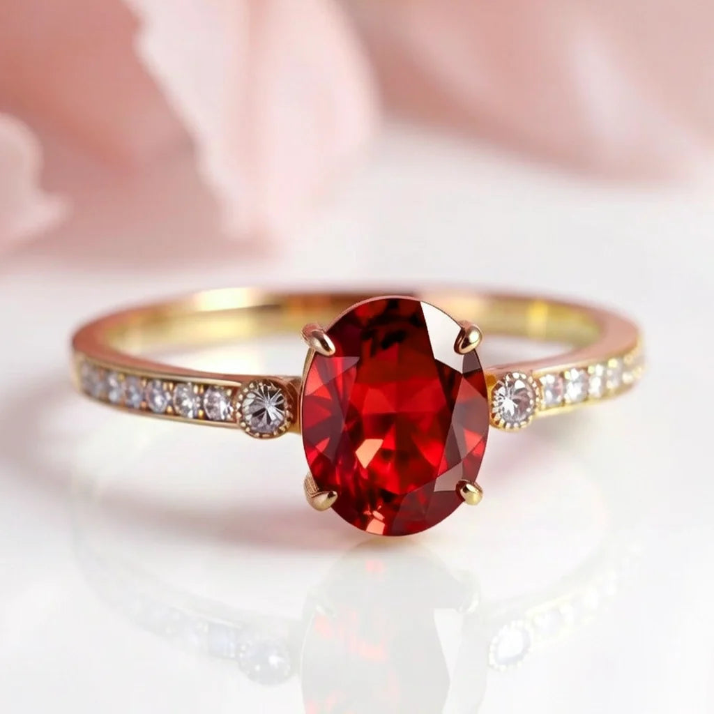 Seraphina’s Ember | 1.5CT Oval Ruby Pavé Solitaire Engagement Ring