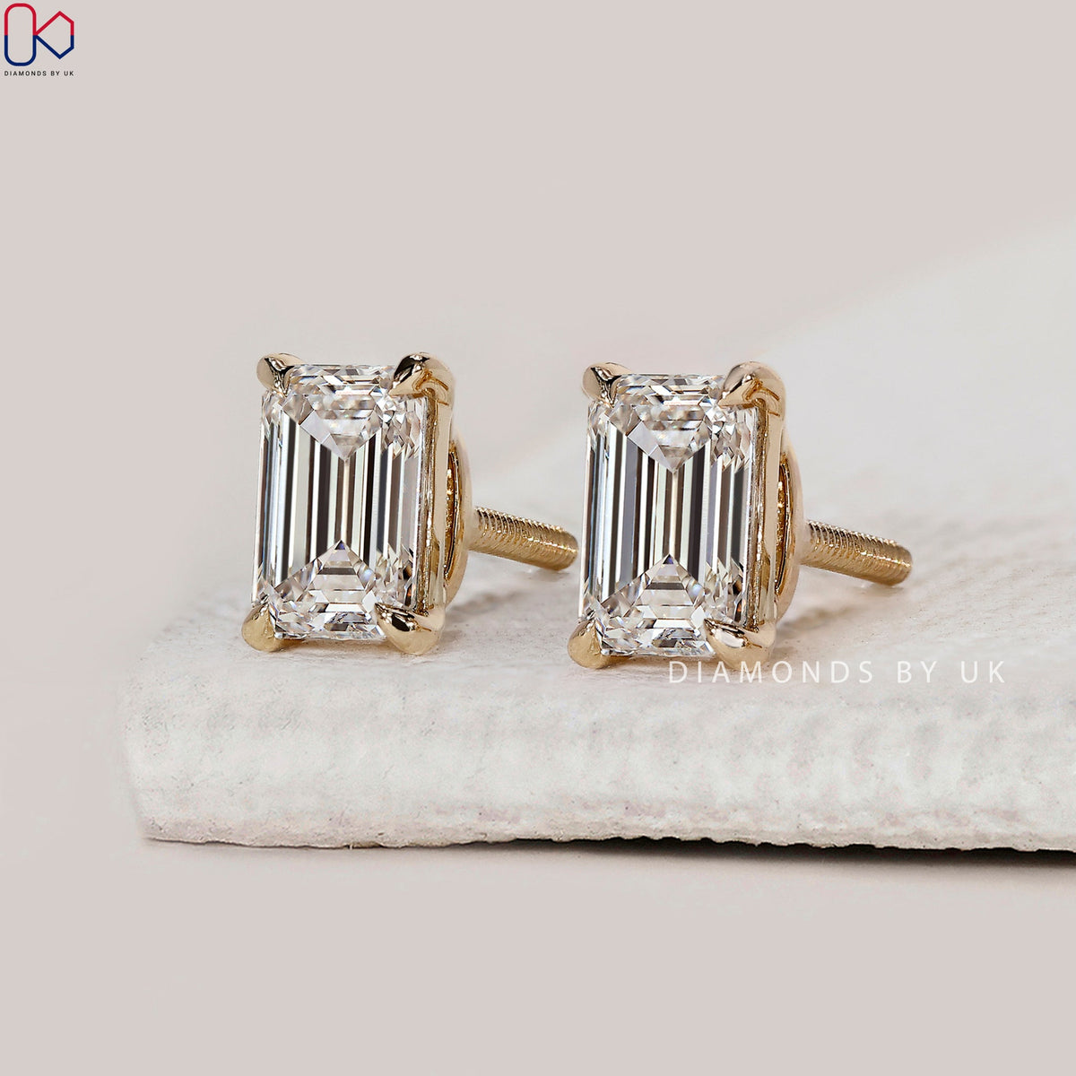Yellow Gold Emerald Cut Diamond Earrings