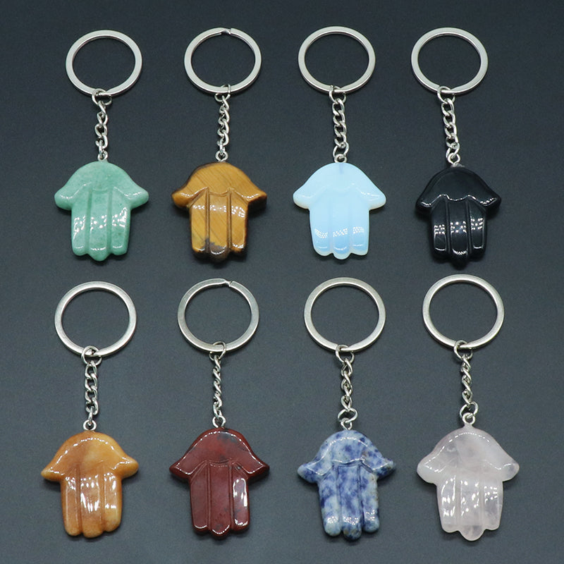 Natural Stone Crystal Keyring - Hamsa Hand -  Spiritual Gift Protection  - New!