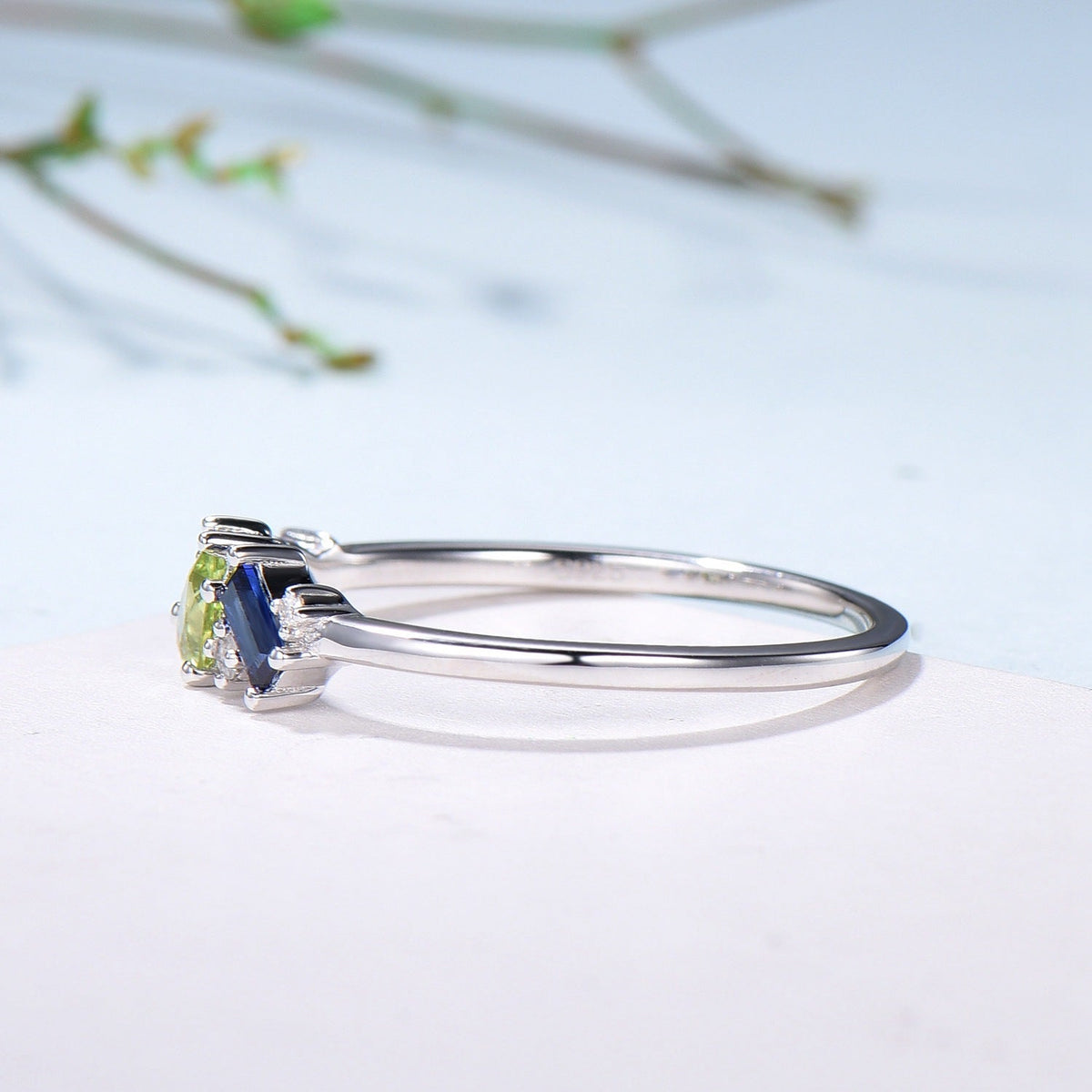 Multi-Gemstone Cluster Wedding Ring | Peridot, Amethyst, Topaz, Sapphire & Aquamarine