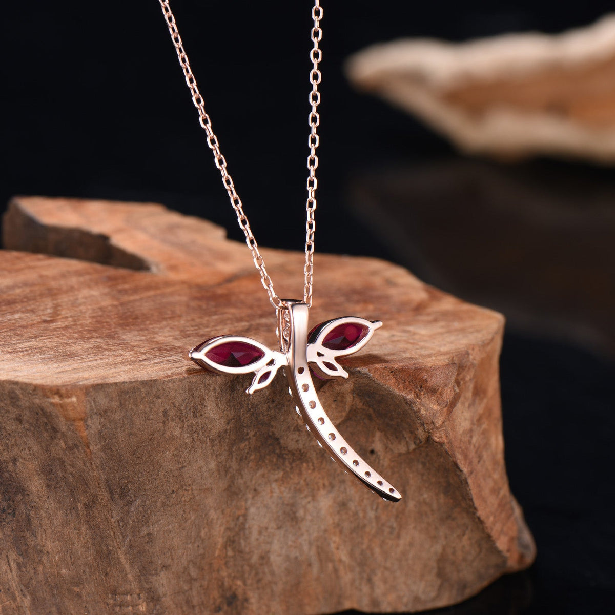 Vintage dragonfly necklace Unique lab red ruby necklace pendant cute silver 14k rose gold July birthstone pendant handmade proposal gifts