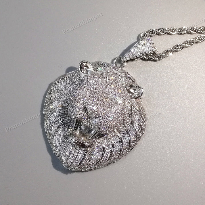 Hip Hop 925 Silver Moissanite Lion Pendant