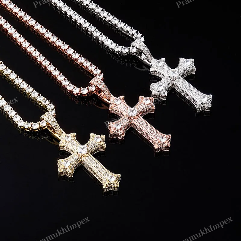 Hip Hop Fully Iced Out Holy Cross Moissanite 925 Silver Necklace