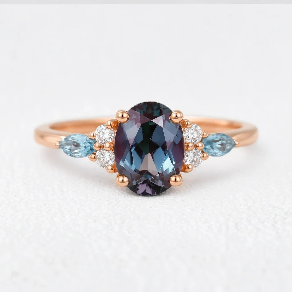 Theodora’s Rhapsody | Oval Alexandrite & Topaz Engagement Ring